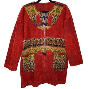 Vintage Corduroy Jacket Southwestern Flannel Blanket Lining Marron Red Sz L/XL